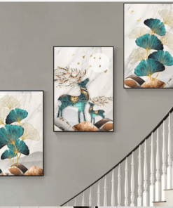 Bộ 3 tranh treo tường cầu thang 20x30cm vải không thấm nước