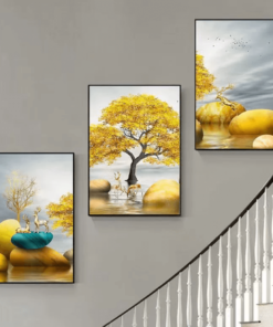 Bộ 3 tranh treo tường cầu thang 20x30cm vải không thấm nước