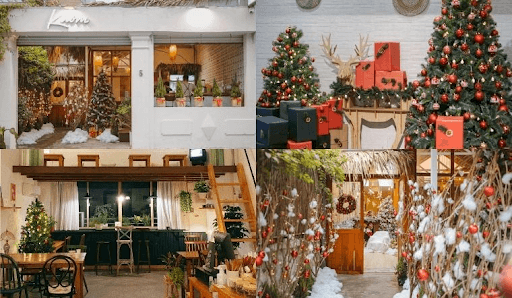 Trang trí quán café đón noel bằng cây thông (1)