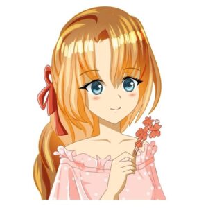 Ảnh cute anime nữ cầm hoa